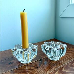 2 Vintage Orrefors Sweden Stella Glass Star Taper Candle Holders